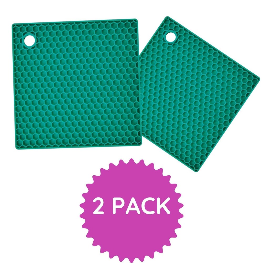 Pack Of 2 Green Silicone Heat Resistant Placemats Square Coaster Table Hang Mat